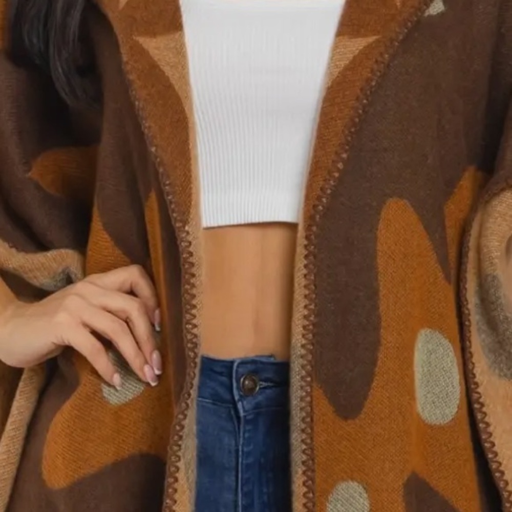 0867.  Stylish Brown and Tan Hooded Cape - Picture 4 of 4